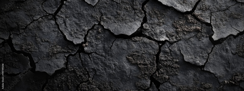 Poster cracked black surface texture with dark tones showing intricate patterns and detail ideal for backgr