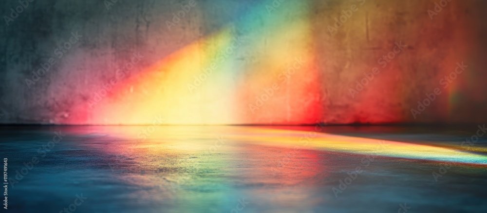 Aufkleber colorful light reflections on a textured wall with a shiny surface and ample copy space for text.