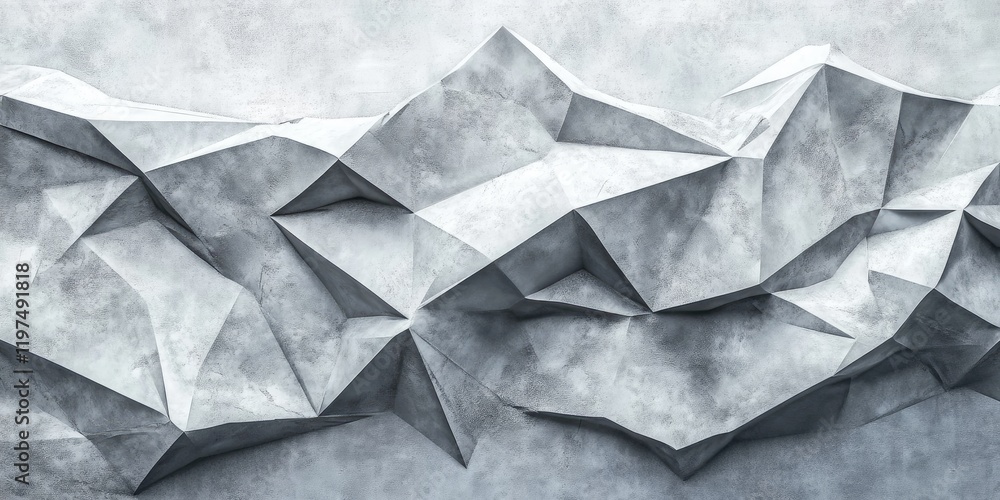Poster abstract textured gray wall with 3d crumpled paper effect showcasing geometric shapes and angles sui