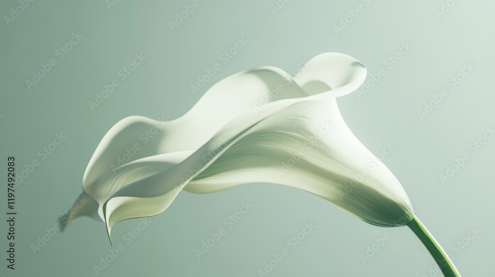 Poster elegant white calla lily on soft green background with ample copy space for text placement. ideal fo