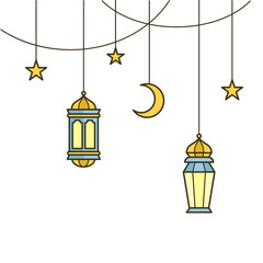 Obraz premium Hanging Lanterns with Crescent and Stars