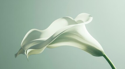 Elegant white calla lily on soft green background with ample copy space for text placement. Ideal for botanical or nature-related designs.