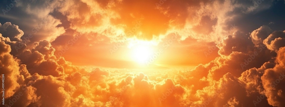 Poster sunset cloudscape with vibrant orange and yellow hues illuminating the sky with copy space for text 