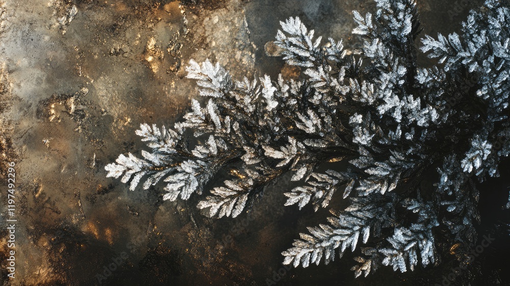 Aufkleber frosted fern leaf on earthy background with copy space for text placement