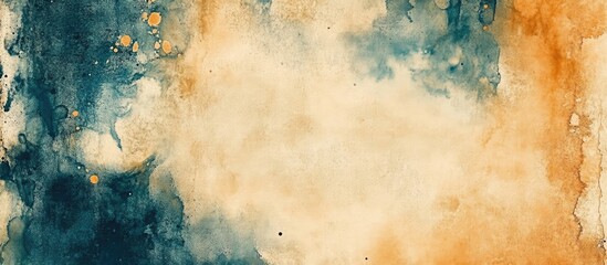 Abstract watercolor background with blue and orange tones featuring ample copy space for text placement