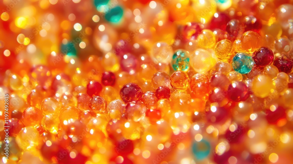 Aufkleber colorful translucent beads with a sparkling effect in warm hues of orange and red featuring copy spa