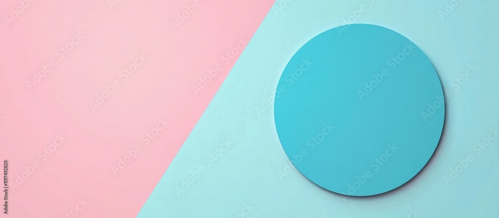 Poster geometric composition with a blue circle on a pink and blue split background showcasing minimalist d