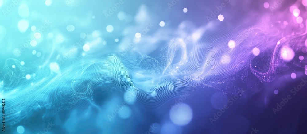 Poster abstract colorful background with swirling lights and bokeh effect in blue and purple tones featurin