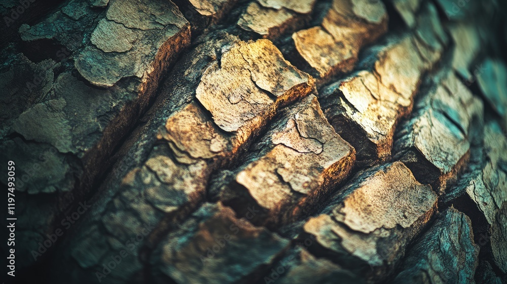 Poster close-up of textured tree bark showcasing intricate patterns and natural earthy tones ideal for back