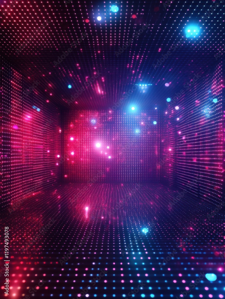 Poster abstract cyber space environment background. digital particles grid virtual reality. graphic concept
