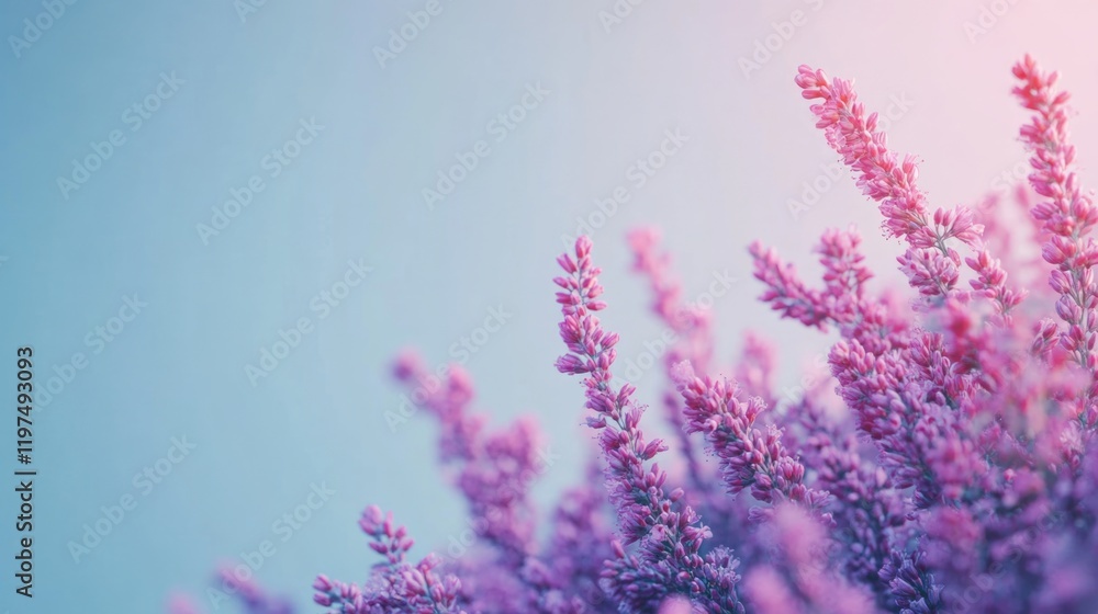 Poster lavender flowers against a soft gradient background with copy space for text placement in design and