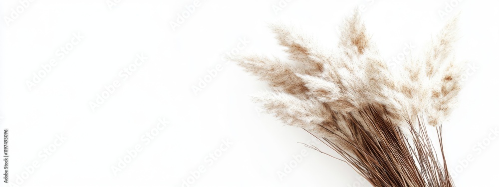 Poster dried grass bouquet on white background with copy space for text or design elements