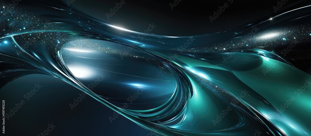 Aufkleber abstract fluid shapes with luminous highlights and dark background, featuring smooth curves and grad