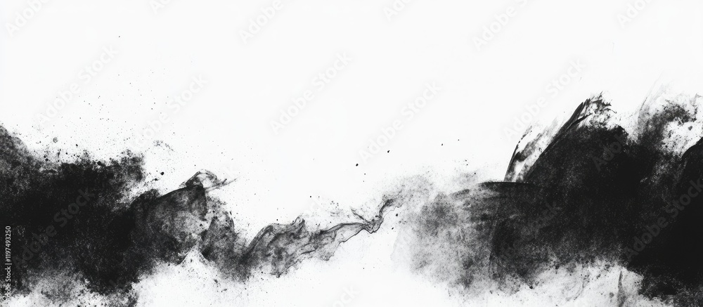 Poster abstract black and white paint splatter texture with soft edges and copy space for design use