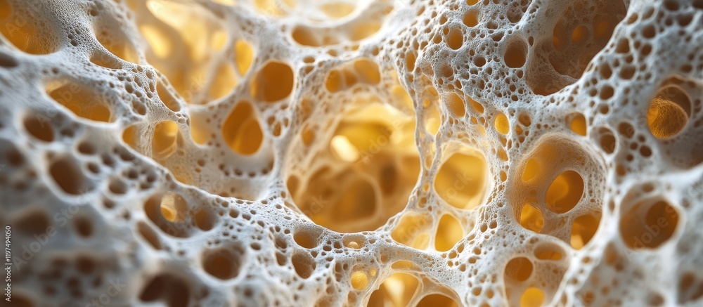 Aufkleber abstract close-up of textured organic material with intricate holes and golden tones illustrating na