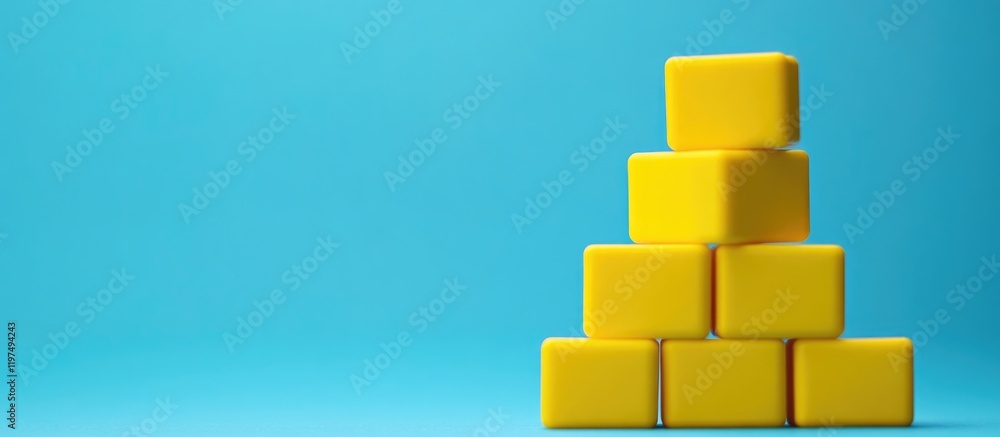 Aufkleber colorful arrangement of yellow building blocks stacked pyramid style on a blue background featuring 
