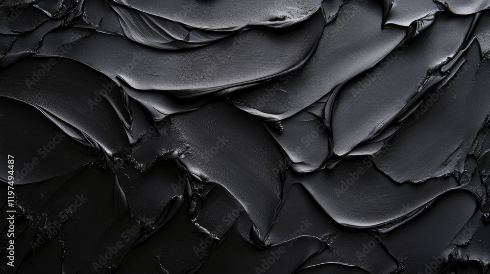 Aufkleber textured black paint surface with thick, wavy strokes creating an abstract background, ideal for art