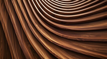 3D wooden slats wall texture with rich walnut tones, varying in thickness and depth for a dynamic effect.
