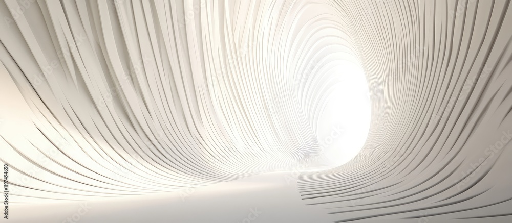 Poster abstract tunnel with smooth curved lines and bright light at the end representing depth and perspect
