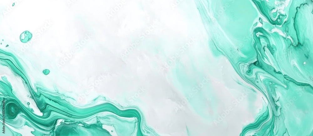 Poster aqua marble texture with soft green swirls on white background ideal for use as a backdrop or design