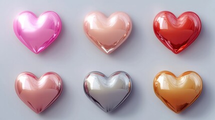 Obraz premium Hearts. 3d render vector icon set. Valentine day decorations