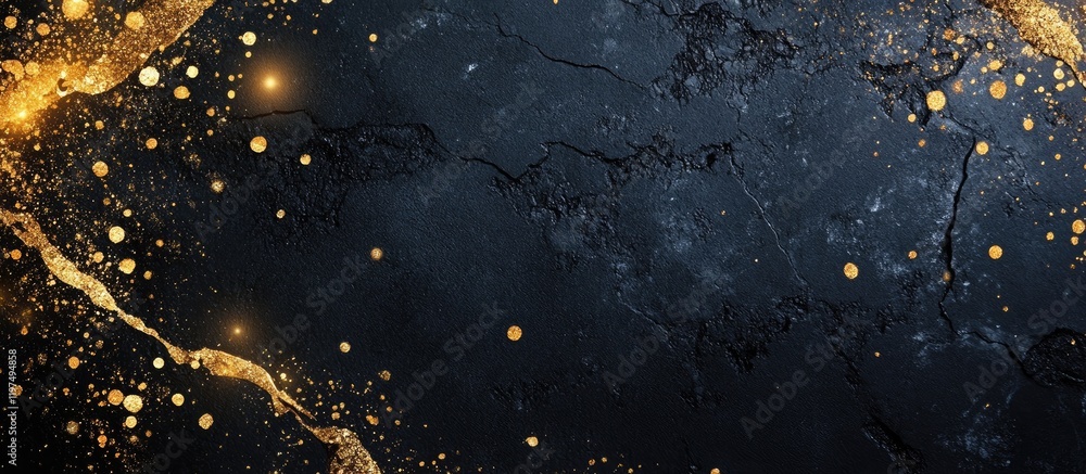 Poster black and gold abstract background with textured marble effect and copy space for design elements