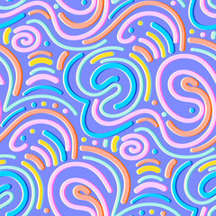 Squiggle, wavy line seamless pattern. Abstract 3d fluid graphic shapes geometric rainbow creative background. Vector illustration 
