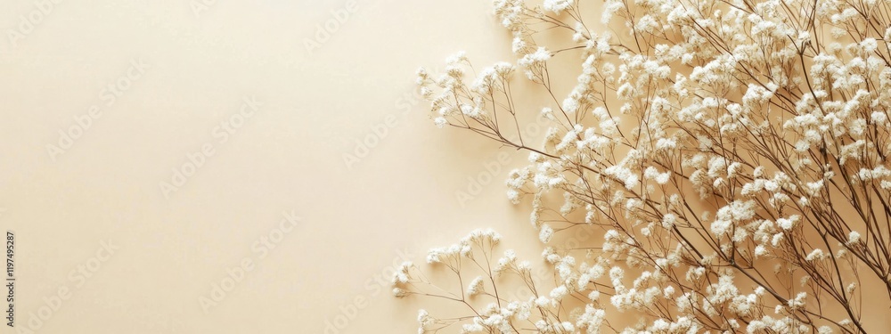 Poster dried flowers on beige background with copy space for text or design elements