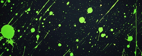 Neon Green Chaos, vibrant splashes and dots of neon green on a deep black canvas create an electrifying visual contrast and energy.