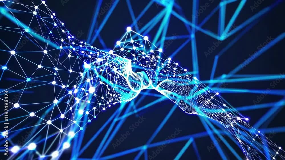 Aufkleber wave of particles. abstract blue geometric background. big data visualization. data technology abstr