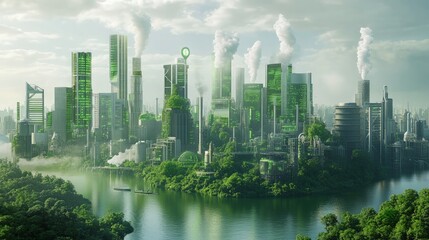 Fototapeta premium Futuristic Eco City Concept with Lush Greenery and Clean Energy