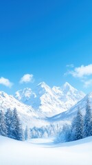 Obraz premium Winter Wonderland Landscape with Snow-Capped Mountains and Pines