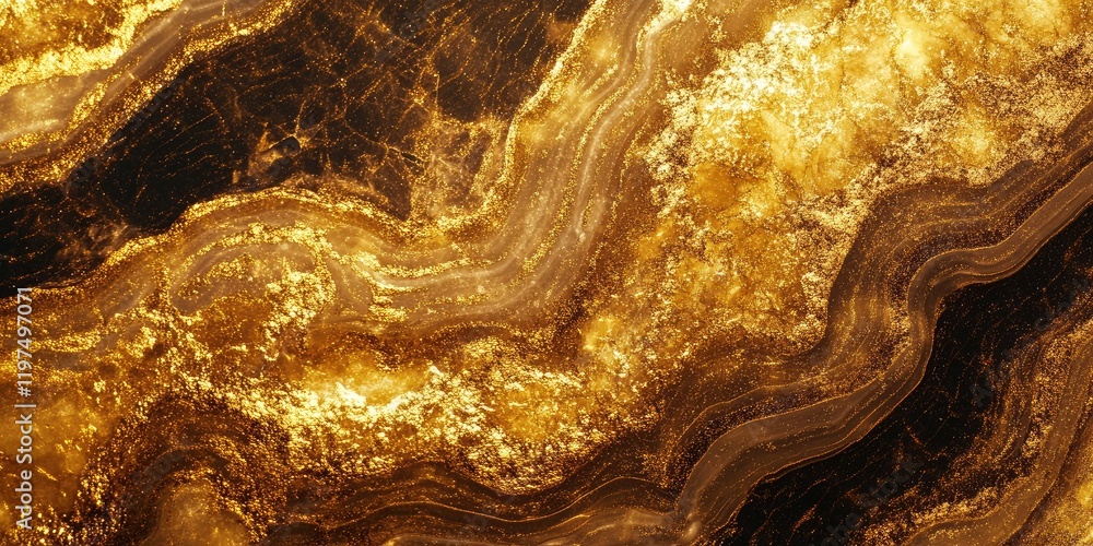 Poster golden abstract marble texture with flowing patterns and rich color variations against a dark backgr