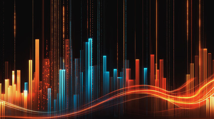 Abstract black background with Colorful charts and graphs with statistics to innovative analyze business potential and forecast future development of companies growth.