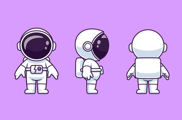 Cute Astronaut With Front, Side And Back View Cartoon Vector Icon 
Illustration. Science Technology Icon Concept Isolated Premium Vector. 
Flat Cartoon Style 