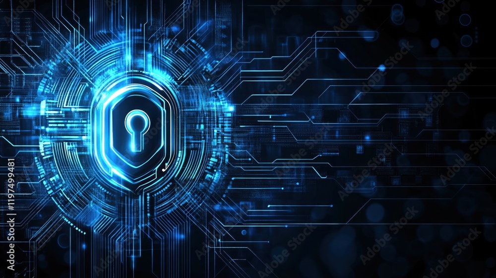 Poster futuristic digital security network keyhole shield technology abstract
