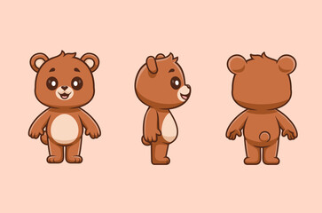Fototapeta premium Cute Bear With Front, Side And Back View Cartoon Vector Icon Illustration. Animal Nature Icon Concept Isolated Premium Vector. Flat Cartoon Style