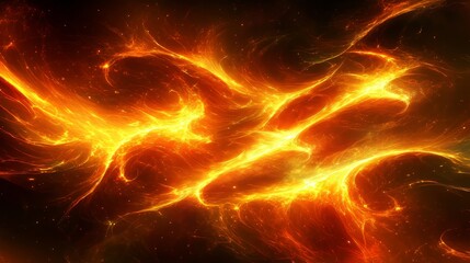 Fototapeta premium Cosmic Energy Flow Abstract Fractal Background, Swirls of Orange and Yellow on Black, Fire-Like