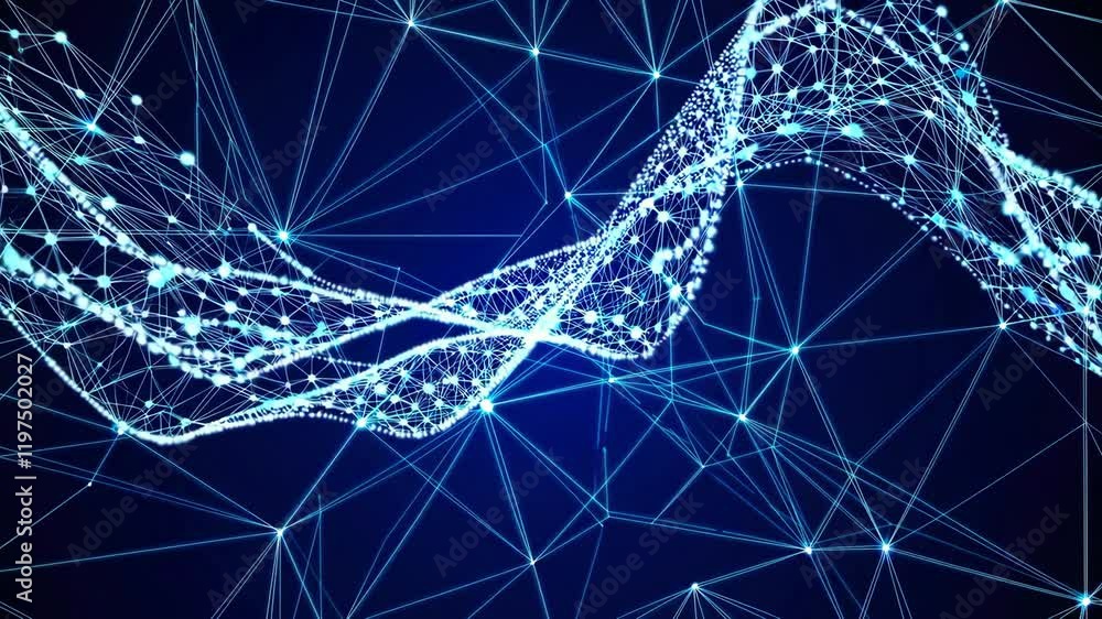 Aufkleber wave of particles. abstract blue geometric background. big data visualization. data technology abstr