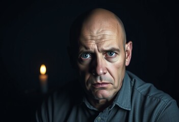 Fototapeta premium Portrait of a bald man with a worried expression