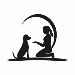 Silhouette of Human and Dog Interaction Vector Design.