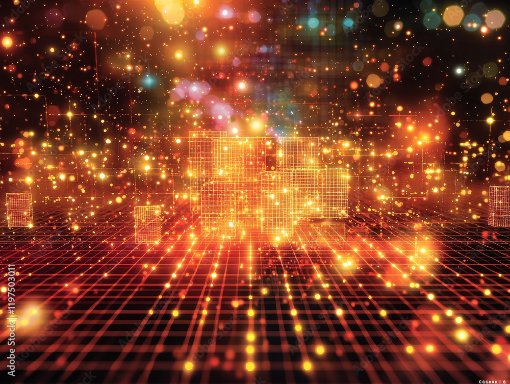 Aufkleber exploration of a vibrant digital blockchain network with glowing blocks and radiant chains in a futu