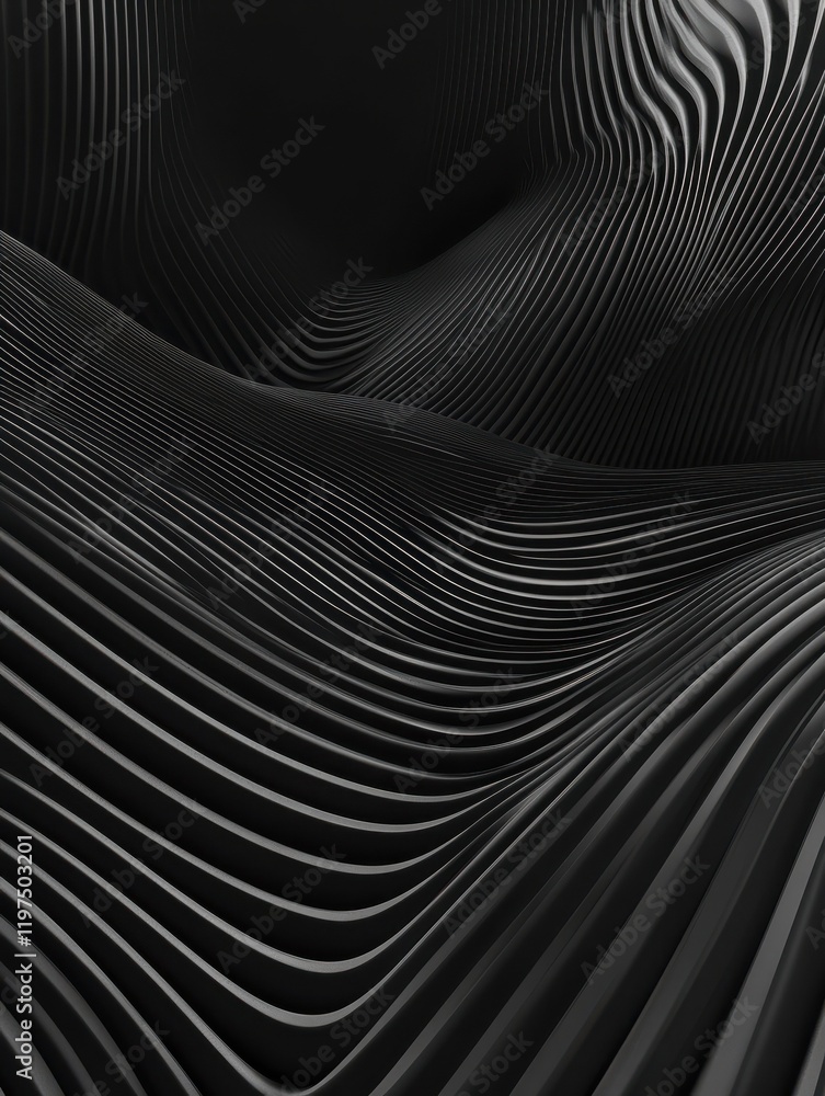 Poster creative black lines and curves background. 3d rendering