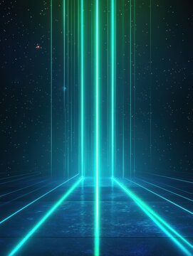 Glowing green blue neon laser lines abstract background. Futuristic hi-tech vector design.