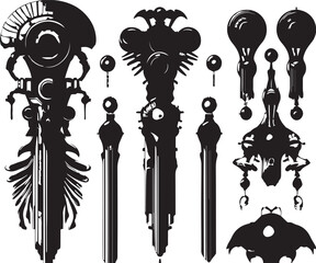 A set of minimalistic steampunk silhouettes for flat design. Hand drawn vector illustration