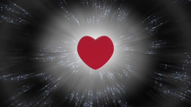 Animazione illustrazione 3D. . Piccoli cupido dorati ruotano attorno ad un rosso cuore. Simbolo di amore e di San Valentino.