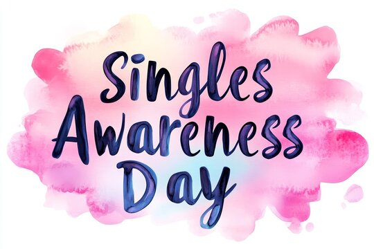 Singles awareness day celebration with vibrant pink and blue watercolor background