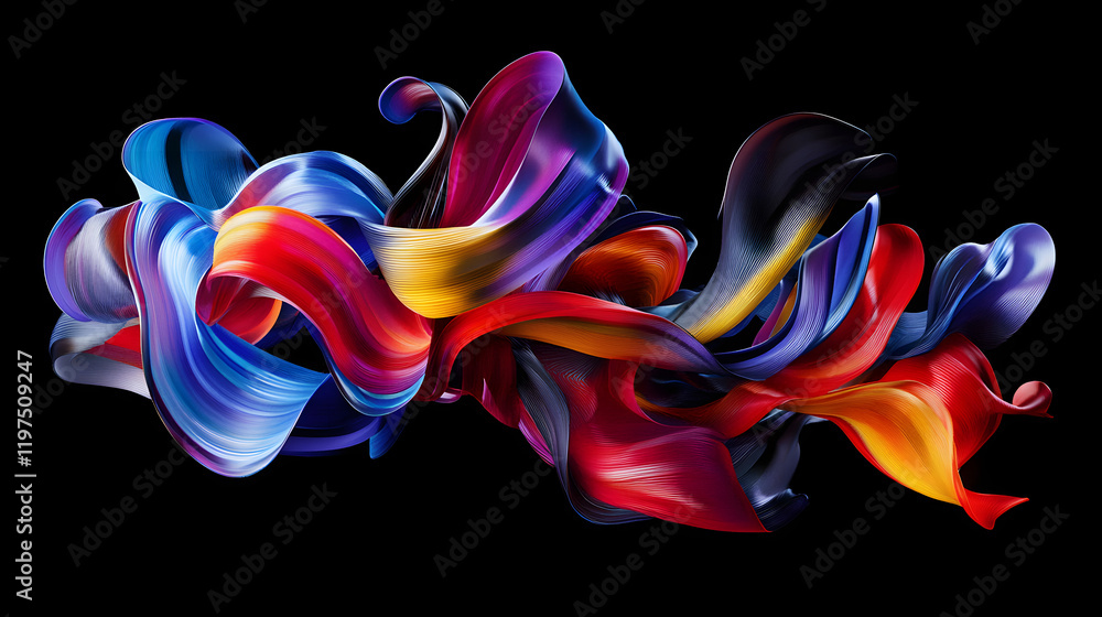 Poster a mesmerizing 3d abstract multicolor visualization with fluid curves, holographic gradients, and dyn
