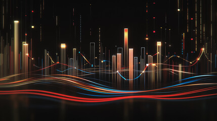 Abstract black background with Colorful charts and graphs with statistics to innovative analyze business potential and forecast future development of companies growth.