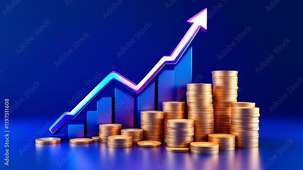 Poster finance stock growth chart investment graph on 3d diagram background with up arrow digital analysis 